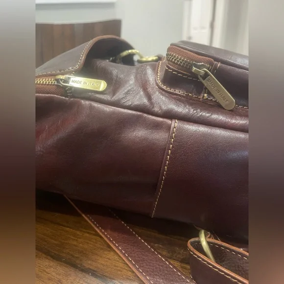 Leather Backpack Made in Italy Brass Gold Tone Hardware